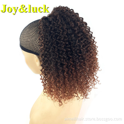 Wholesale Price Wigs Natural Afro Kinky Curly Drawstring Ponytail Hair Extension Black Ombre Red Short Deep Curly Synthetic Wig